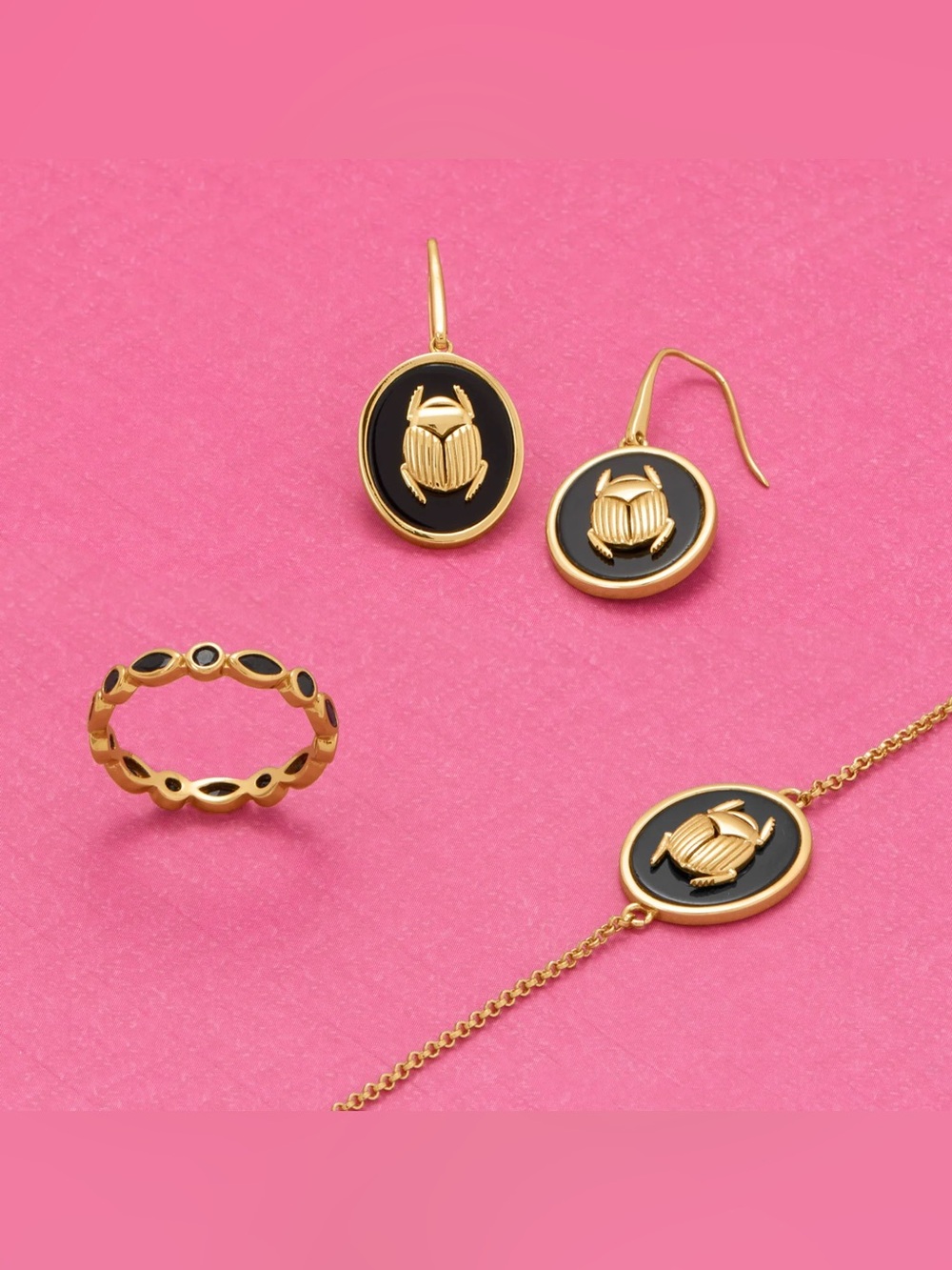 The beetle, an ancient Egyptian protection symbol 14k Gold Plated Black Onyx Set